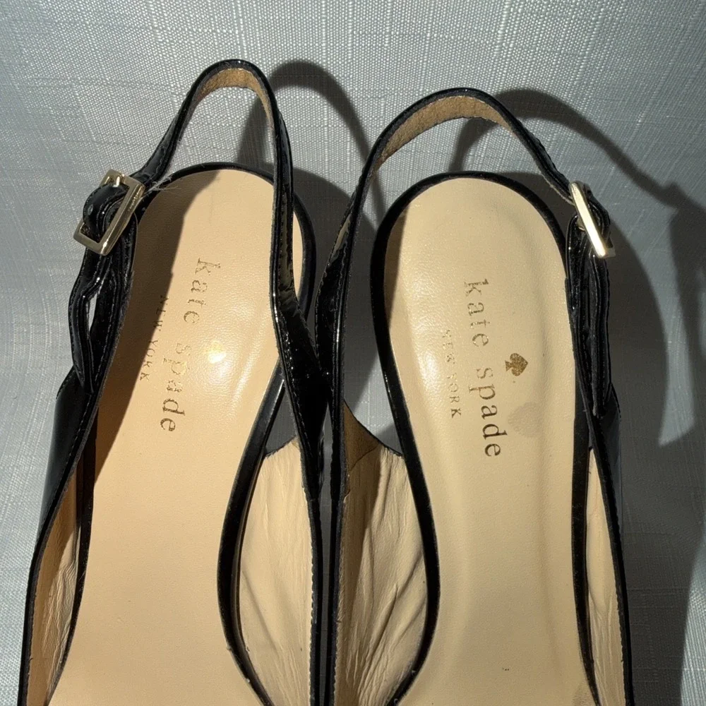 KATE SPADE Black Patent Leather Slingback Heel Platform Stiletto Italy Size 8 B